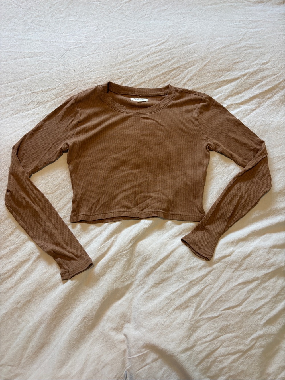 Madewell Chocolate Brown Ribbed Long-Sleeve Crop Top